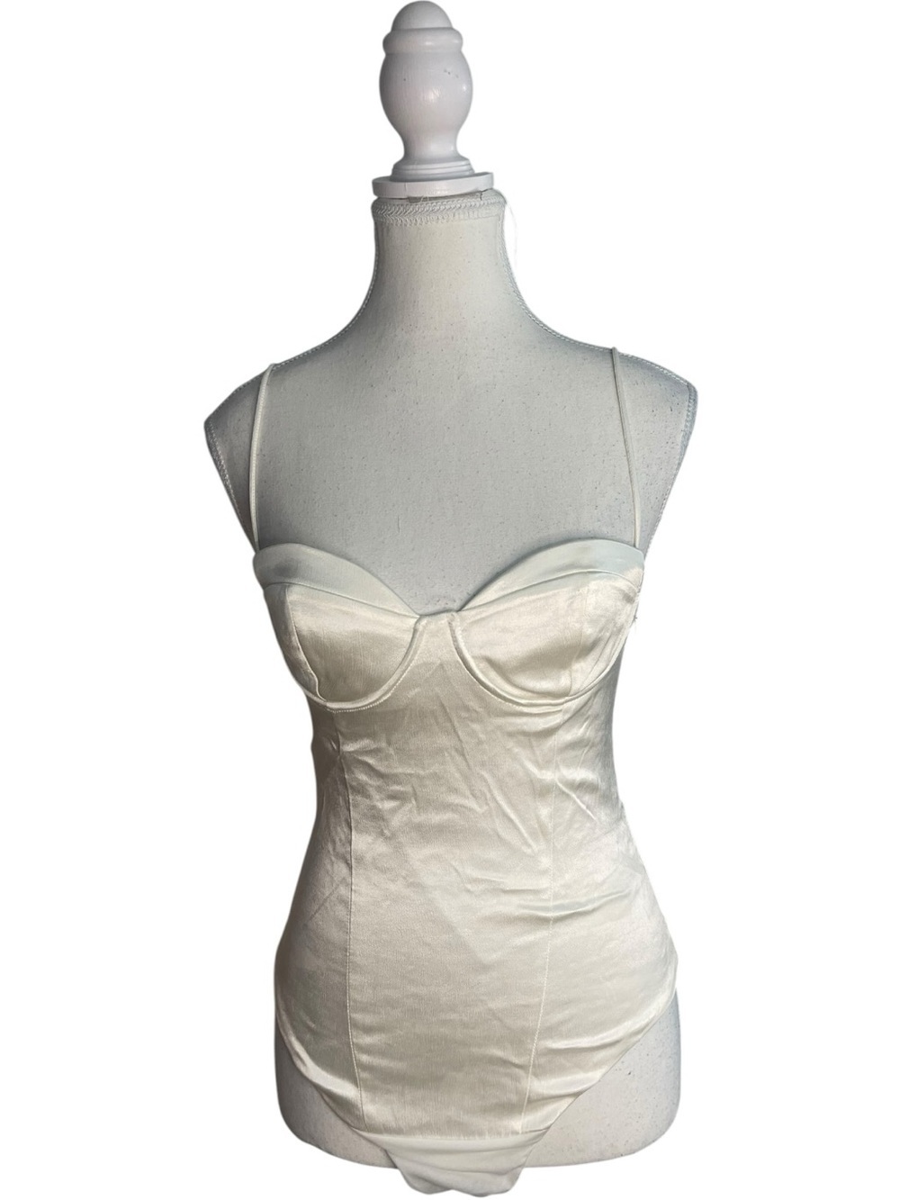 Zara Satin Effect Bustier Bodysuit White Ivory